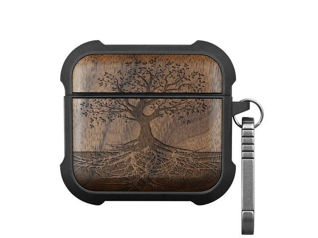 Solid Wood Case for AirPods 4, The Yin Yang Tree, Walnut AirPods 4th Generation (2024, USB-C) Case with Quick-Release Keychain, Soft Shockproof...