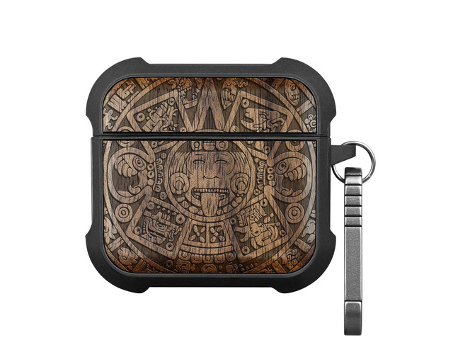 Solid Wood Case for AirPods 4, The Maya Calendar, Walnut AirPods 4th Generation (2024, USB-C) Case with Quick-Release Keychain, Soft Shockproof...