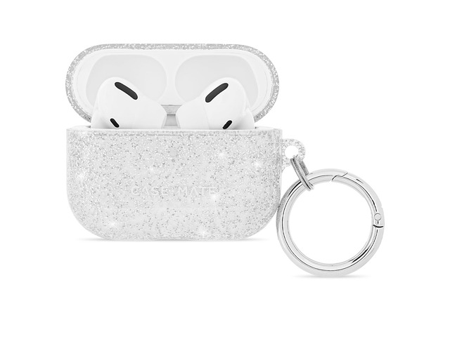 AirPods Pro 3 Case with Silver Ring Clip - Sheer Twinkle Silver Stylish Wireless Charging Compatible Case for Keys, Tote, Purse & More -...