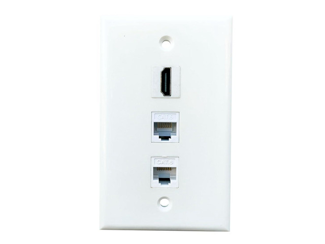 1 HDMI and 2 CAT6 Ethernet Wall Plate White - Single Gang 4K/8K HDTV Port and RJ45 Keystone Jack Pass Through Cover Plate for HDMI/Network Cable