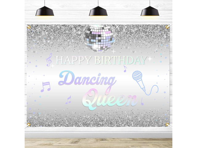 Happy Birthday Dancing Queen Backdrop - Disco Birthday Party Photo Background Dancing Queen Themed Birthday Party Supply, 7 * 5Ft