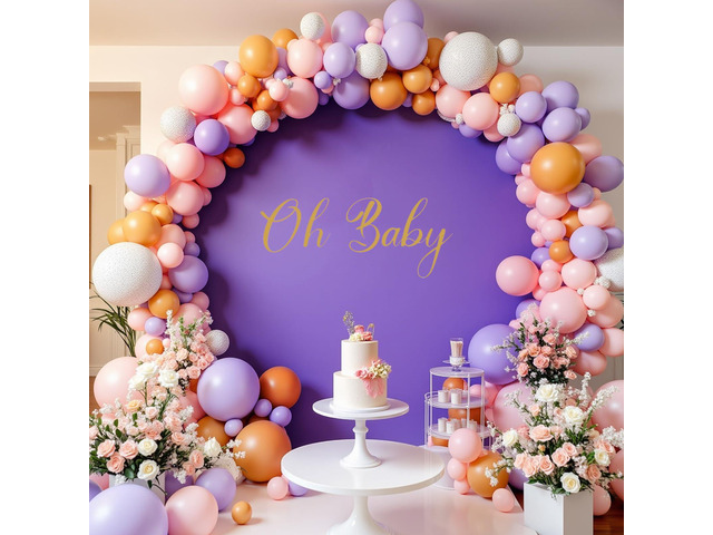 7.2FT Lavender Round Backdrop Cover with Oh Baby Decal Sign for 5-7.2ft Circle Arch Stand - Thick Fitted Spandex Circle Backdrop Cover for Baby...