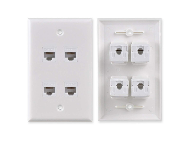 4-Port CAT 6 Ethernet Wall Plate, RJ45 Ethernet Punch Down Keystone Inserts Jack Network Wall Plate Panel - Cat6/5/5e Compatible (2-Pack)