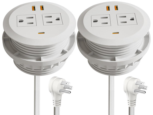 3-inch Desktop Power Grommet,2-Pack,GaN65W USB-C,6.3ft Cord,White Fast Charging for Laptop,Easy Install,Flat Plug,Fits 3-1/8-in Hole,Flush Mount...