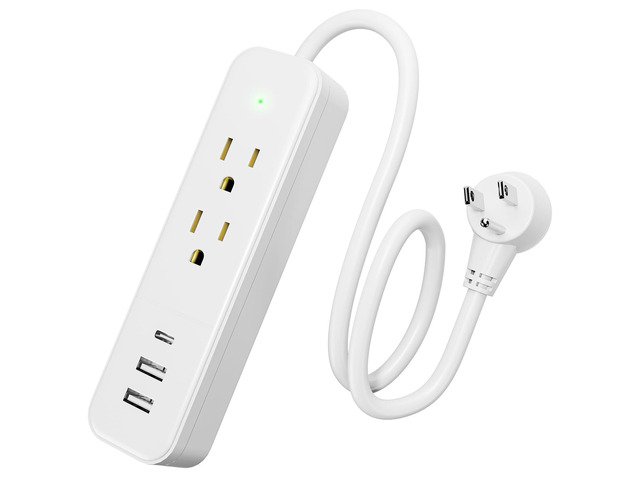 Power Strip Surge Protector Flat Plug with 3 USB Ports 2 AC Outlets 1875W 125V 15A, 20' Extension Cord, Small, White, Wall Mountable Outlet...
