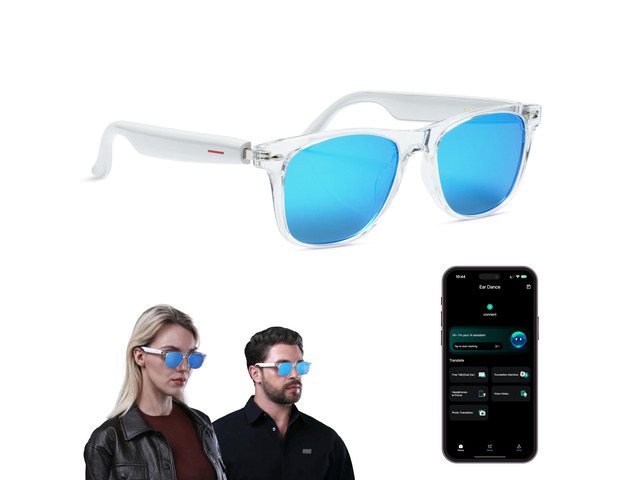 AI Smart Glasses, Translator, Open-Ear Bluetooth Audio, Ice-Blue Lens Real-time AI interpreter & translator, open-ear speakers, auto on/off wear...