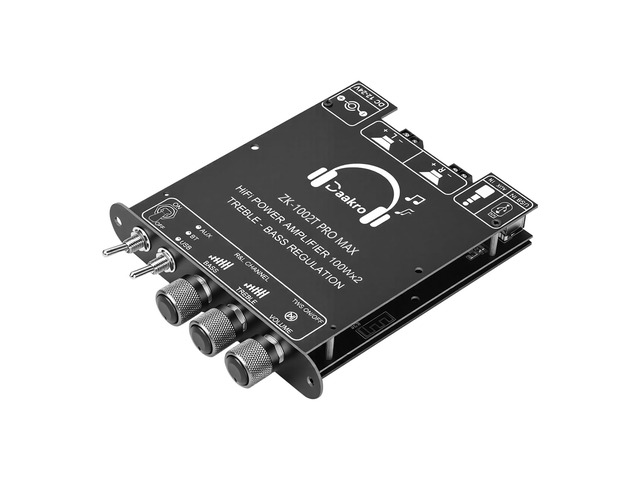 ZK-1002T Pro Max 2.0 Channel Bluetooth 5.3 Amplifier Board 100W+100W HiFi Audio AMP with Treble and Bass, TWS,BT USB and AUX Inputs, DC 12-24V 2.0...