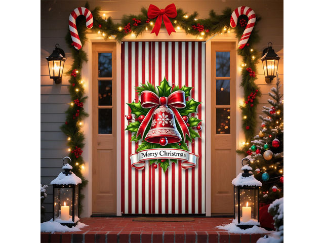 Christmas Door Cover Banner, 6 x 3 ft Christmas Decorations Flag Photography Background for for Winter Party Decorations Supplies (Bell, 70.8 x...