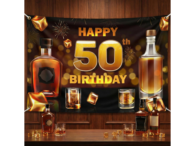 50th Birthday Whiskey Backdrop Banner - 70x50 Inch Large Aged to Perfection Party Decorations - Cheers to 50 Years Photography Background for Men...