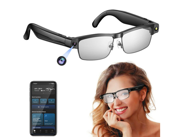 Smart AI Glasses with Camera, 800W Cameras & Photo Capture, Real-Time Translation, Recording Glasses with AI Assistant, Open-Ear Audio, Object...