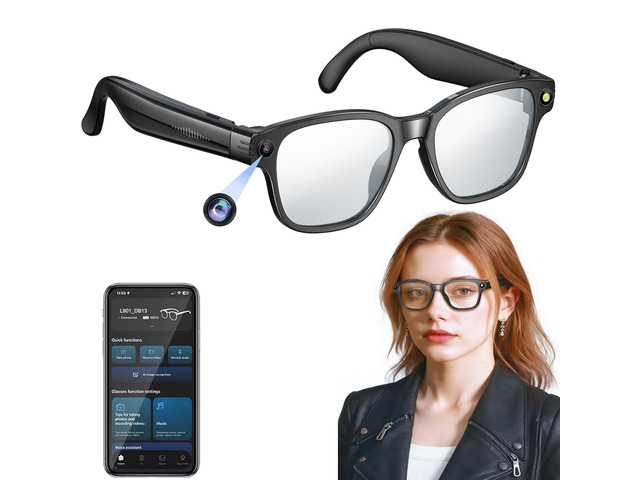 Smart AI Glasses with Camera, 800W Cameras & Photo Capture, Real-Time Translation, Recording Glasses with AI Assistant, Open-Ear Audio, Object...