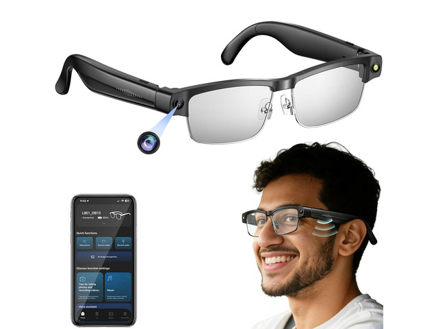 Smart AI Glasses with Camera, 800W Cameras & Photo Capture, Real-Time Translation, Recording Glasses with AI Assistant, Open-Ear Audio, Object...