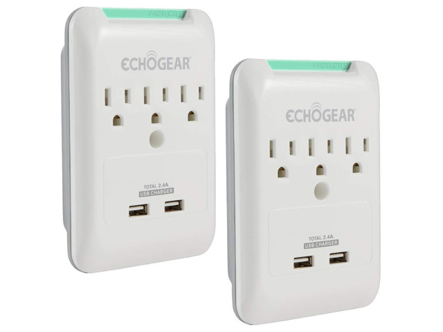 Outlet Extender Multiplug 2 Pack with 3 AC Outlets & 2 USB Ports Low Profile Design Sits Just 1.1' from Wall - Protects Your Gear with 540 Joules...