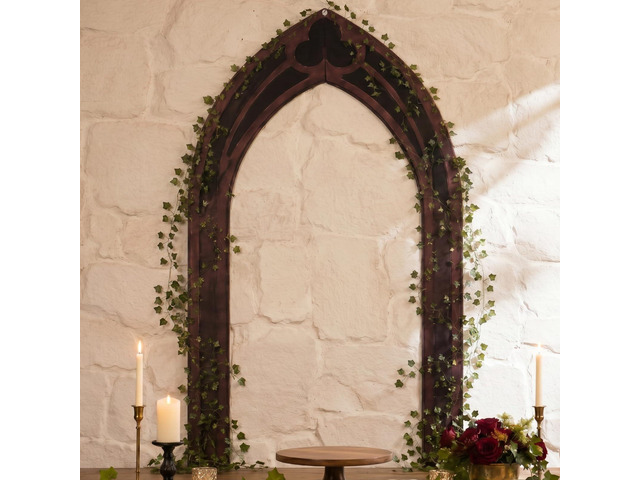 7ft Gothic Arch Backdrop with Ivy Vines, Oxford Fabric Archway Background Reusable Arch Decor for Reading Stage Background, Park Theater Shows,...