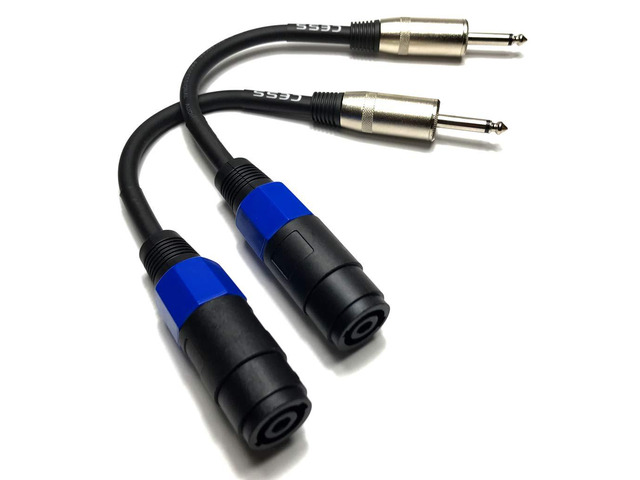 Speakon Female to 1/4' Male TS Speaker Cable, 6 in, 2-Pack
