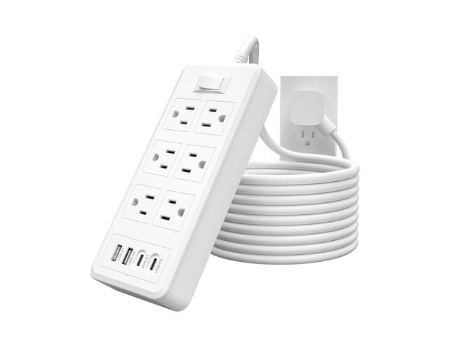6Ft Extension Cord Power Strip - Surge Protector with 6 AC Outlets 4 USB Ports (2 USB C Port), 17W Max for Phone, Flat Plug Power Strip for Travel,...