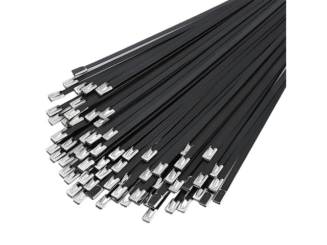 Metal Zip Ties 11.8 inch 100 pcs black 304 stainless steel heavy-duty self-locking cable tie,suitable for machinery, automobiles, farms, fences,...