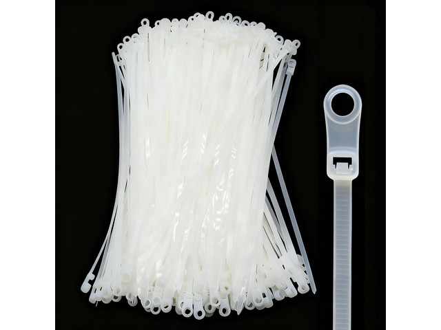 200pcs Zip Tie with Screw Hole, 8 inch Automotive Wire Self Locking Black Zip Ties, Screw Zip Tie Mount Push Mount Cable Ties (White, 8')