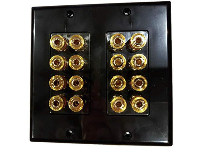 Black Speaker Wall Plate 16 Post for 8 Speakers and Color Coded for Home Theater System Dolby Audio Dolby Sound HDTV by Hookup. com