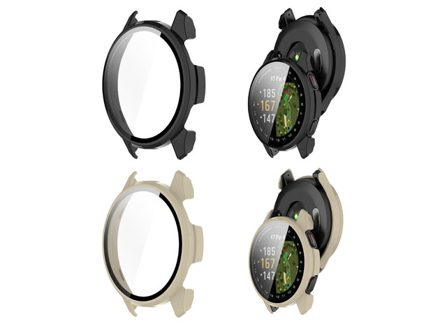 2 Pack Screen Protector protective Case for Garmin Approach S50 Watch Shell Hard PC ShellBuilt-in Tempered Glass Film Full Coverage black+Milk-White