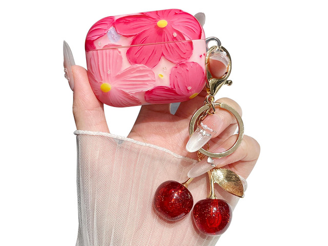 for AirPod Pro 2 Case Cover Girly Cute Silicone Women Protective Cases with Sparkle Glitter Cherry Keychain Bag Purse Charm, Shockproof Cases for...