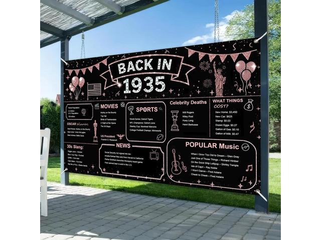Vintage 1935 77th Birthday Backdrop 71x43 Inch Anniversary Class Reunion Photo Background Decor Wall Lawn Yard Hall Rose Gold Glitter Historical...