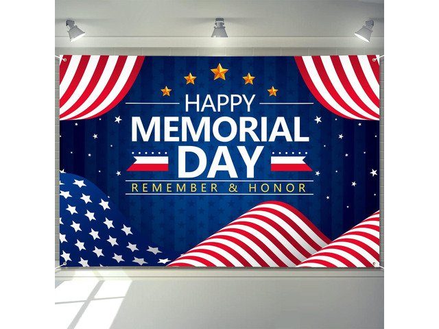 Memorial Day Decorations Banner 72' x 48' Backdrop Remember and Honor Happy Memorial Day Soldiers Patriotic Party Decorations for Indoor Outdoor...