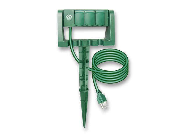 Outdoor Power Stake, 3 Grounded Outlets with 90º Rotating Function and Safety Cover, 6FT Cord, UL Listed, Green