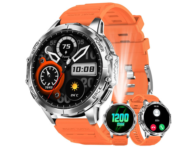 Military Smart Watch for Men with 1200mAh Long Battery, 1.7' HD Display, Bluetooth Call, LED Flashlight, 5ATM Waterproof, 110+ Sports Modes, Heart...