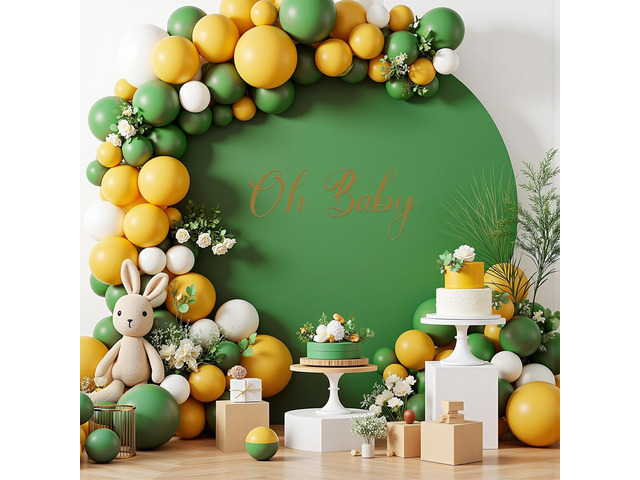 7.2FT Sage Green Round Backdrop Cover with Oh Baby Decal Sign for 5-7.2ft Circle Arch Stand - Thick Fitted Spandex Circle Backdrop Cover for Baby...