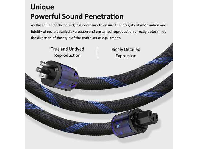 Audiocrast HiFi Power Cable, 4.9FT/1.5M, 17mm, Hi-End Amplifier Power Cord, Audiophile Braided Mesh AC Power Wire Copper Shielding Conductor Audio...
