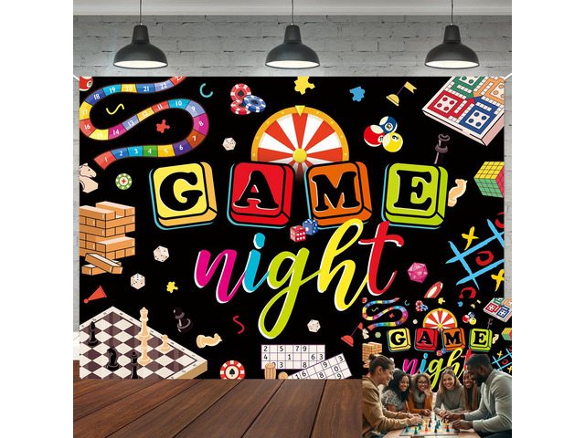Game Night Gamble Gaming Board Backdrop 8x6ft Game Night Adults Photography Background,Chess Card Game On Birthday Party Decoration Photo Booth...