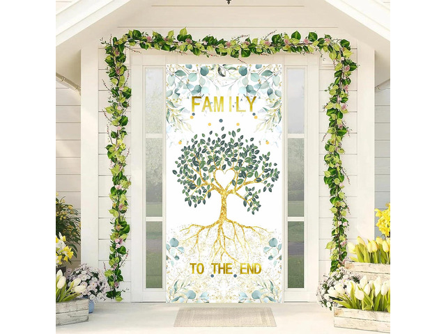 Family to The End Banner Backdrop - We Are Family Door Cover for Reunion, Housewarming, Adoption, Gathering - Porch Sign Photo Background Party...