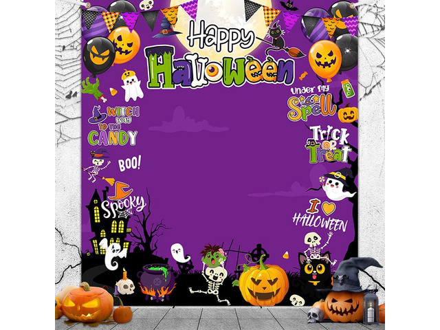 Halloween Photo Backdrop Pumpkin Trick or Treat Photography Background Decorations Banner Purple Halloween Party Decorations Supplies Photo Studio...