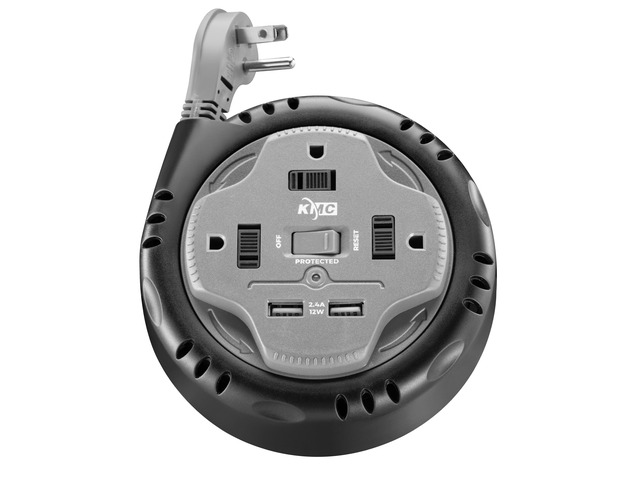 3-Outlet Surge Twist Cord Reel, 2 USB Ports, Retractable Power Strip Surge Protector, 735J Surge Protection, 5ft Retractable Extension Cord,...