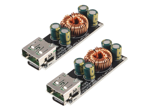 60W 6-35V DC to USB Type C PD 3.0 QC4 Type A QC3.0 DC Fast Charge 12V 24V Step-Down Power Module USB Type-C Mobile Phone Quick Charge Adapter (2pcs)