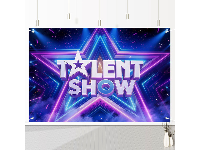 Talent Show Stage Backdrop Glitter Stars and Glow Spotlight Design for Kids Dance Performance, Singing Contest, Magic Show, Birthday Party Photo...