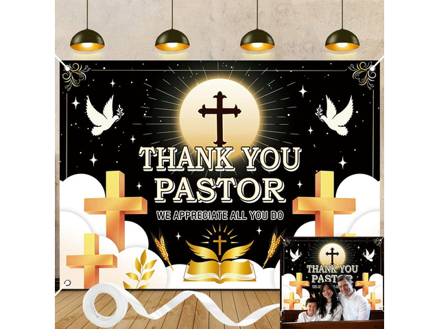 Thank You Pastor Backdrop Black Gold Cross Dove Religious Background Pastor Appreciation Day Banner Church Celebration Retirement Party Decorations...