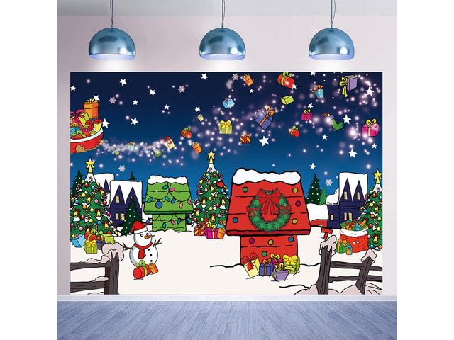 Christmas Red House Backdrop 10x8FT Comic Winter Xmas Tree Snow Night Kennel Photography Background for Family Kid Christmas Holiday Birthday Party...