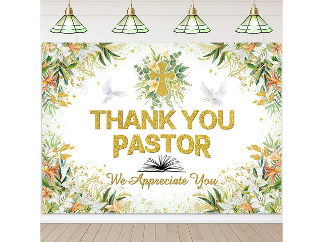 Thank You Pastor Backdrop 8x6FT Greenery Pastor Appreciation Week Banner Background Bible Cross Appreciation Month Party Decorations Supplies Photo...