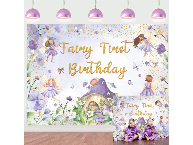 Purple Fairy First Birthday Backdrop 8x6ft Floral Fairy Girls 1st Photography Background Purple Tale Theme Birthday Party Decorations