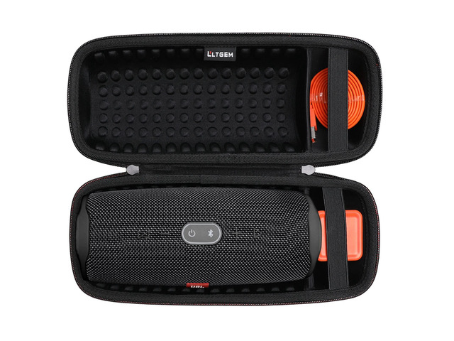 LTGEM Case for JBL Charge 4/JBL Charge 5 Speaker Carrying Case Hard Storage Travel Protective Bag Fits Charger and USB Cable (Lycra Black)