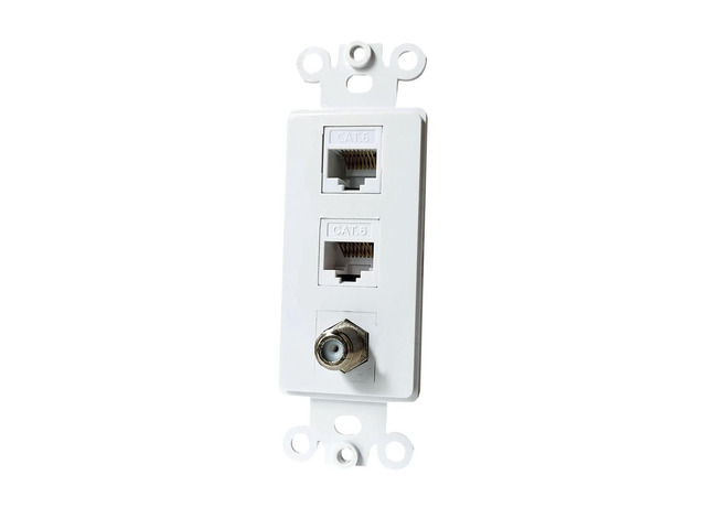 2 Ethernet 1 Coax Wall Plate Insert - Dual CAT6 RJ45 and Single Coaxial Keystone Insert for Midsize/Oversize Faceplate
