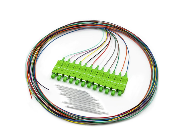 1.5 Meter 12 Strand Single Mode SC APC Fiber Pigtail, 9/125um, OS1/OS2 Compatible, Includes 12 Fiber Optic Fusion Splice Protective Shrink Sleeves