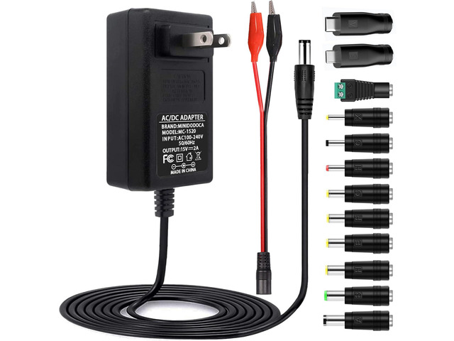 15V 2A Power Supply Charger with 12 Adapter Plugs (Input AC 100V-240V, Output DC 15 Volt 2 Amp 30 Watt) Adapter Switching Transformer Converter DC...