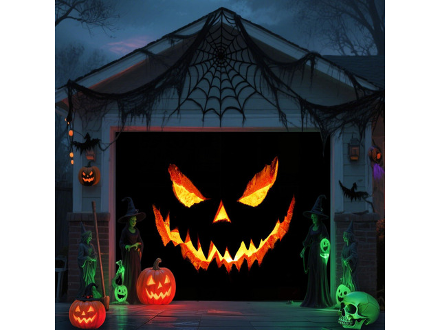 Halloween Garage Door Cover Banner Decorations, Scary Halloween Holiday Pumpkin Outdoor Car Garage Door Murals Buddy Decorations Backdrops Party...