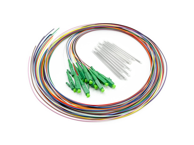 1.5 Meter 12 Strand Single Mode LC APC Fiber Pigtail, 9/125um, OS1/OS2 Compatible, Includes 12 Fiber Optic Fusion Splice Protective Shrink Sleeves