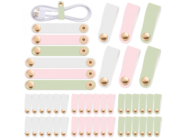 52 Pieces PU Leather Cable Strap, Earbud Cord Organizer, PU Leather Handmade Portable USB Cord Holder, Earphone Tie Cable Management,for Home,...