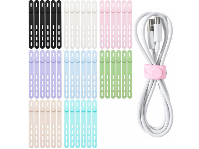 48 Pcs Silicone Cable Ties Reusable Cord Organizer with 4-hole Colorful Cable Wraps High Elasticity for Electrical Cords Organizer for Chargers...