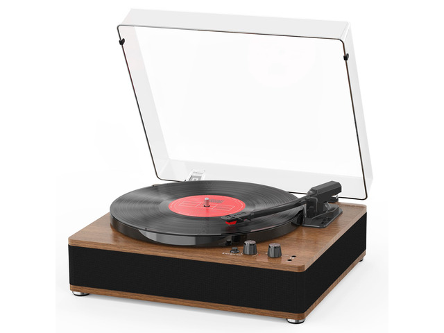 Vintage Record Player, Vinyl Records Player with Bluetooth Input/Output, Built-in Stereo Speakers, Full-Size Platter, 3-Speed Turntable,...